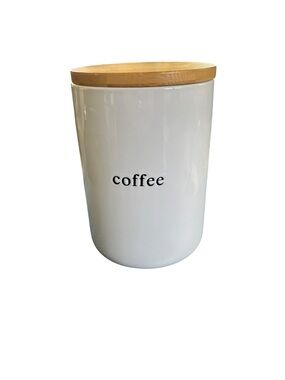Signature Housewares Kitchen  White Ceramic Coffee Canister Bamboo Wood Lid